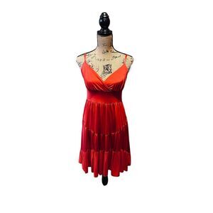 Susie Rose Red Slinky Stretch Tiered A-Line Dress Women's Size M (7/8) Y2K